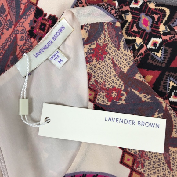 Lavender Brown l M Silk Tribal Bohemian Boho Festival Keyhole A-line Shift Dress - Picture 5 of 10